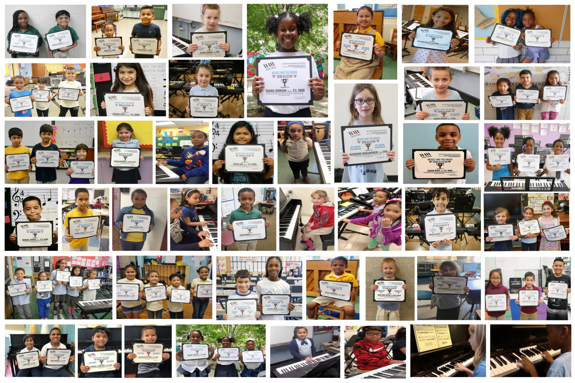A number of different children are shown posing with their All Star achievement certificates.